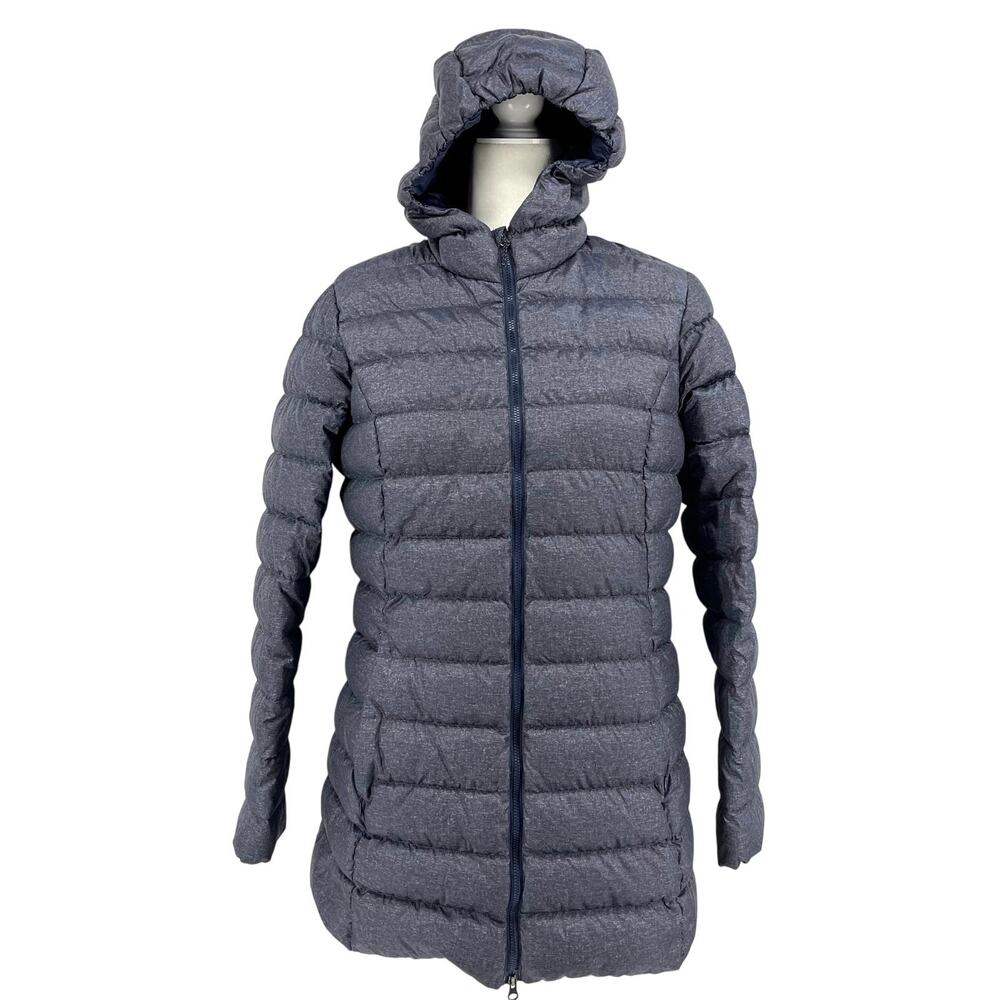 Eddie Bauer Women's S Gray Down Mid Length Puffer Coat Zip Pockets‎ Hooded